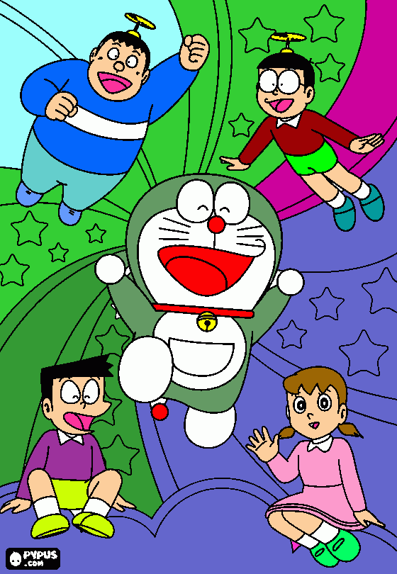 look at nobita suneo gian doraemon shzuka coloring page