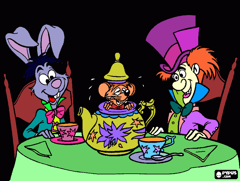 Mad hatter tea party coloring page