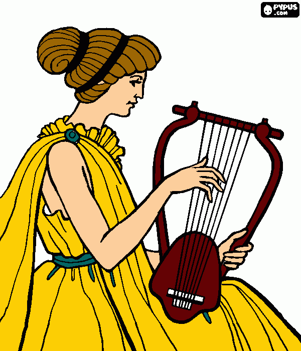 maiden with harp coloring page