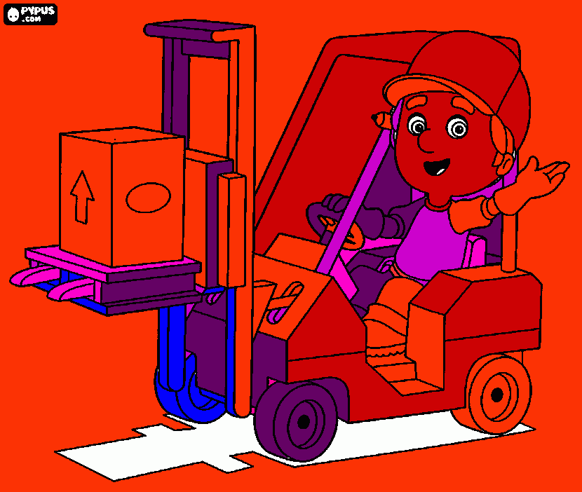 Manny and his forklift coloring page