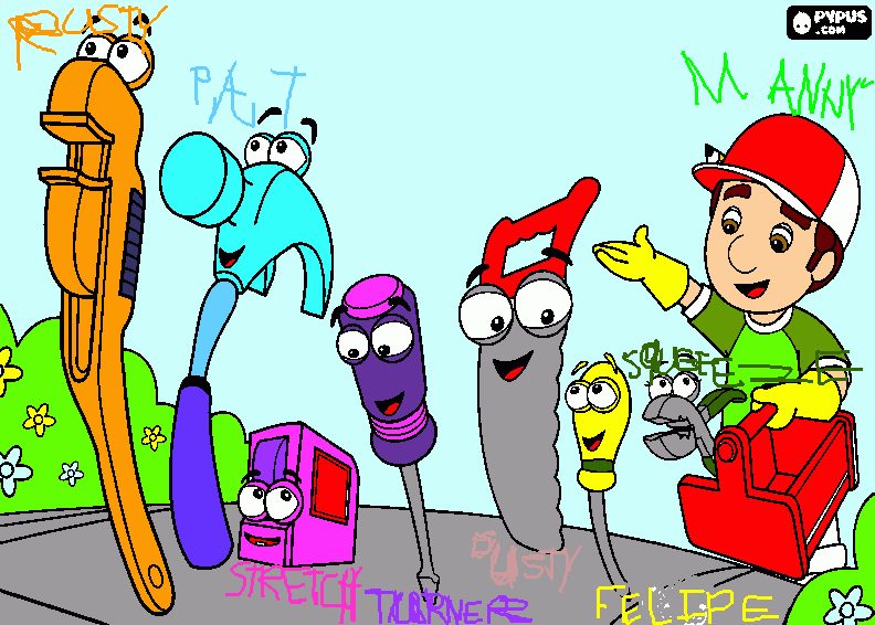 manny,sqeeze,turner,felipe,pat,dusty,rusty,stretch coloring page