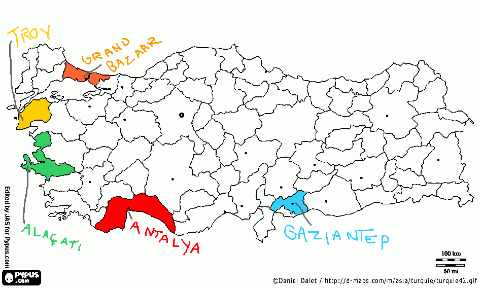 Map of Turkey coloring page