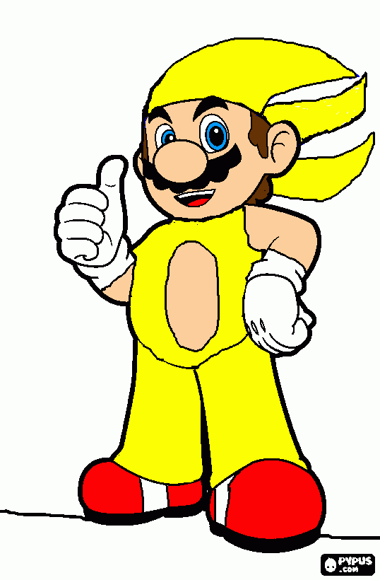 mario with super sonic power-up coloring page
