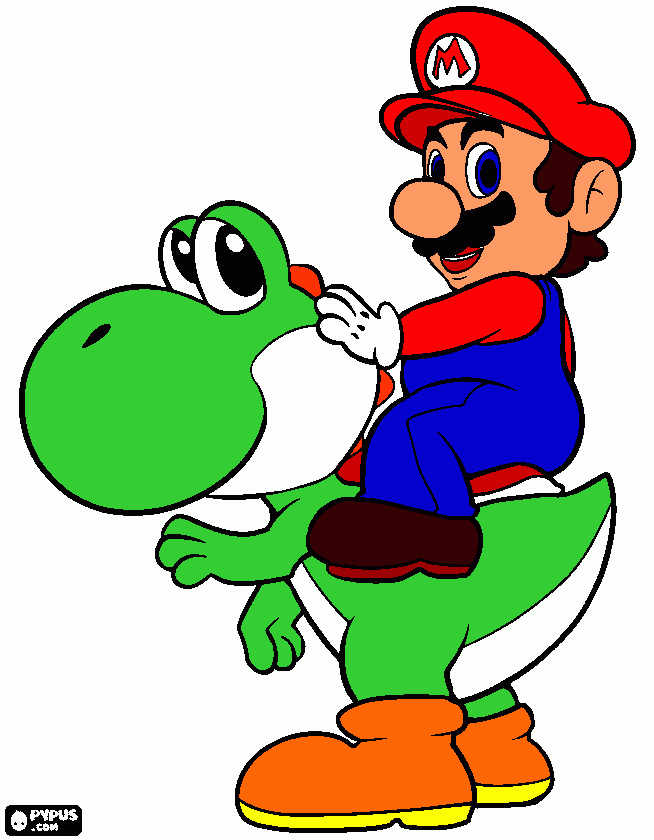 mario n yoshi coloring page