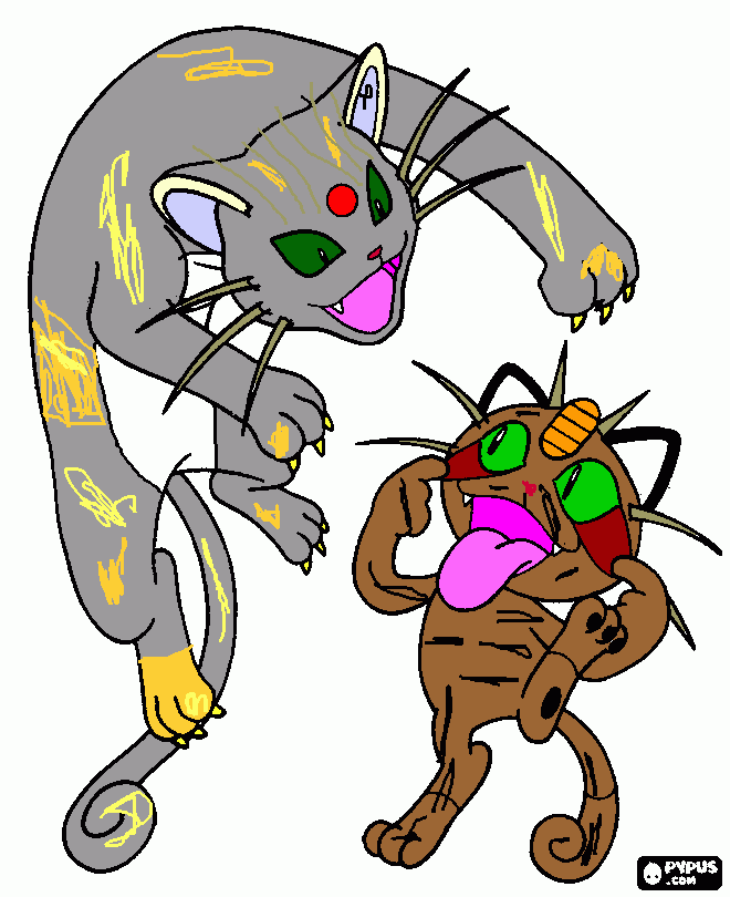 marion meowth and maggie persian poke`mon coloring page