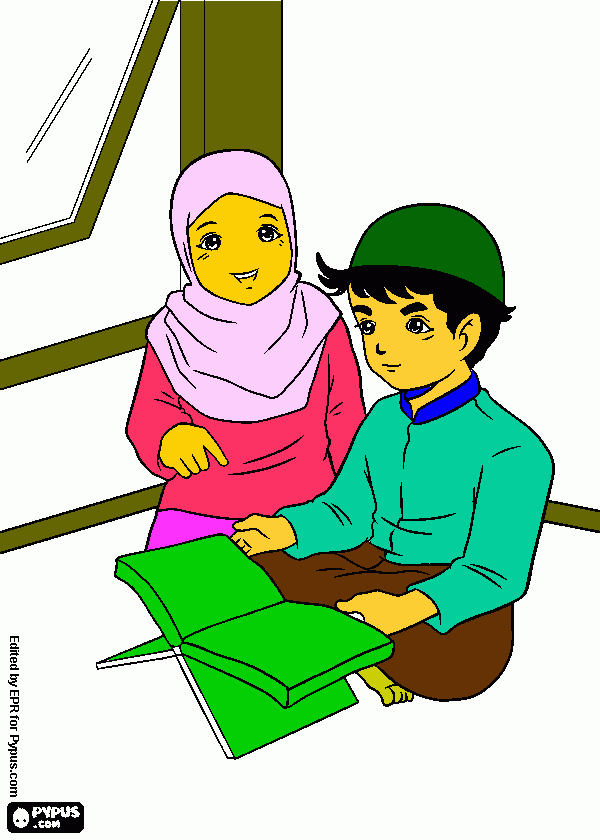 Menggambar Muslim membaca Al Quran coloring page