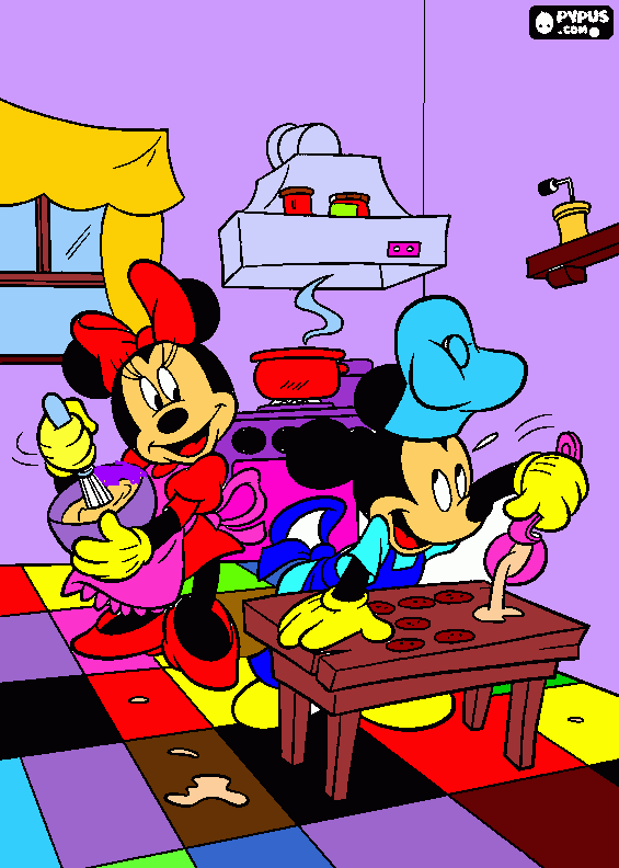 mickey and minnie cooking cookies starr version coloring page