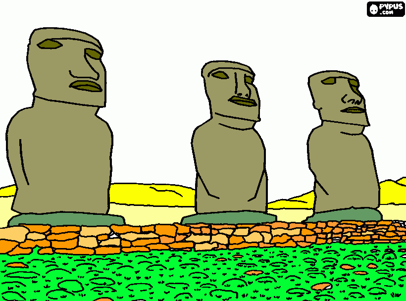 Moai statues coloring page