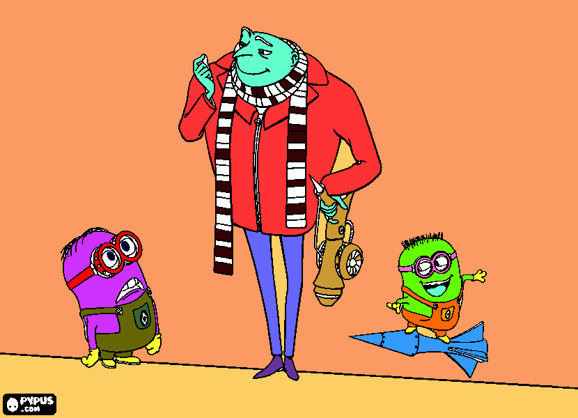 Mr Gru and munions coloring page