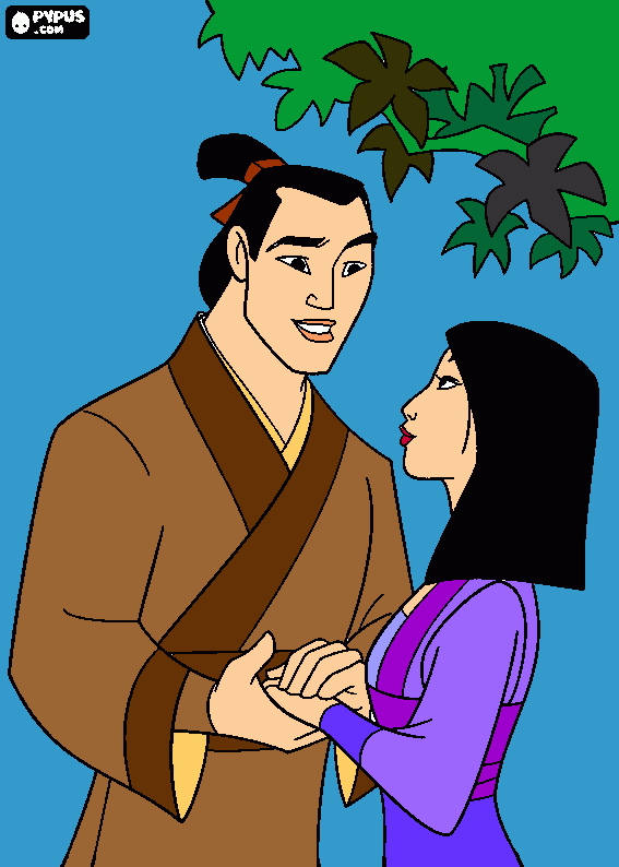 mulan and shang coloring page