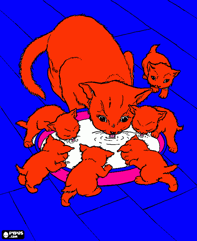 mummy cat and baby kittens coloring page