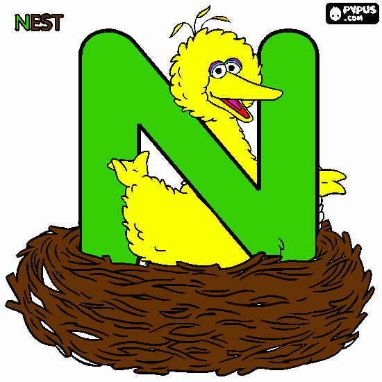 N is for Nest coloring page