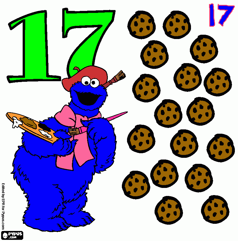 Number 17 coloring page, printable Number 17
