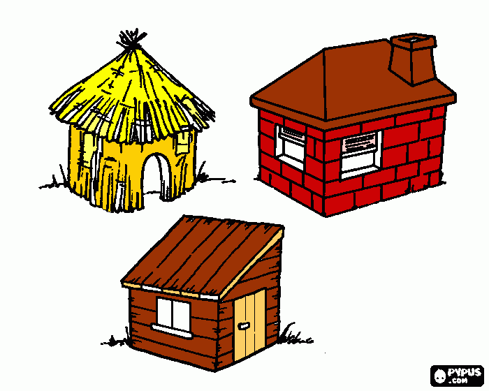 pigs houses coloring page