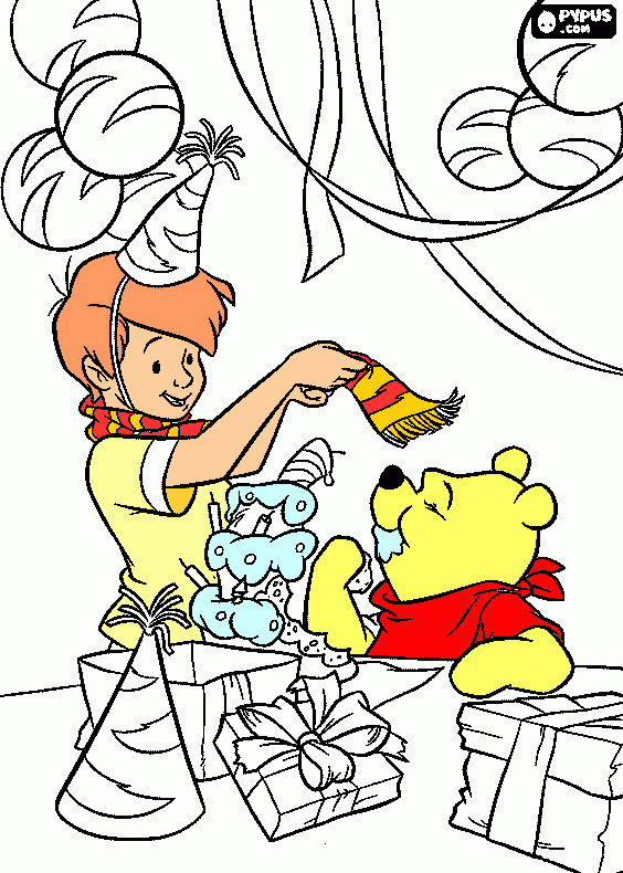 Pooh and Christopher Robin Party coloring page