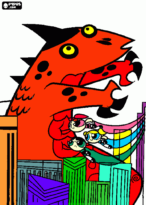 powerpuff girls fighting coloring page