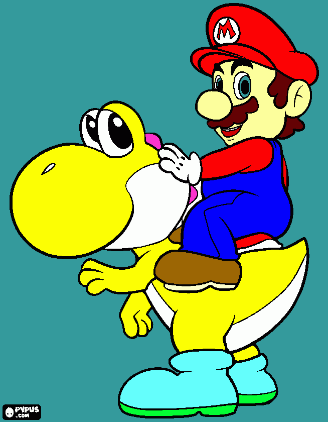 Random colored Yoshi and Mario (I know this looks bad I rushed) coloring page