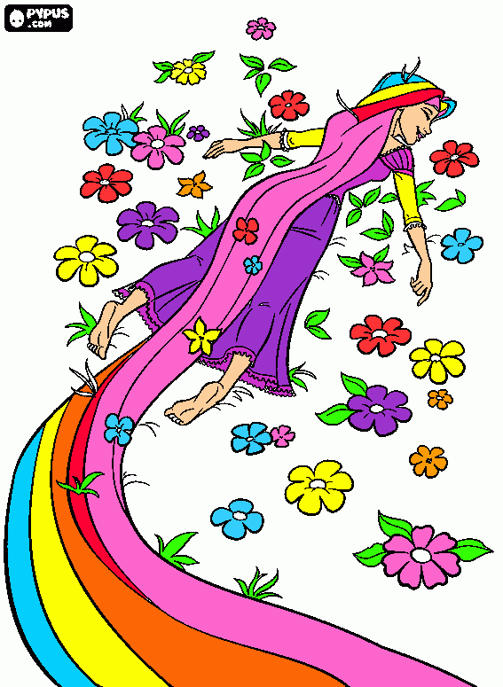 Rapunzel with rainbow hair coloring page