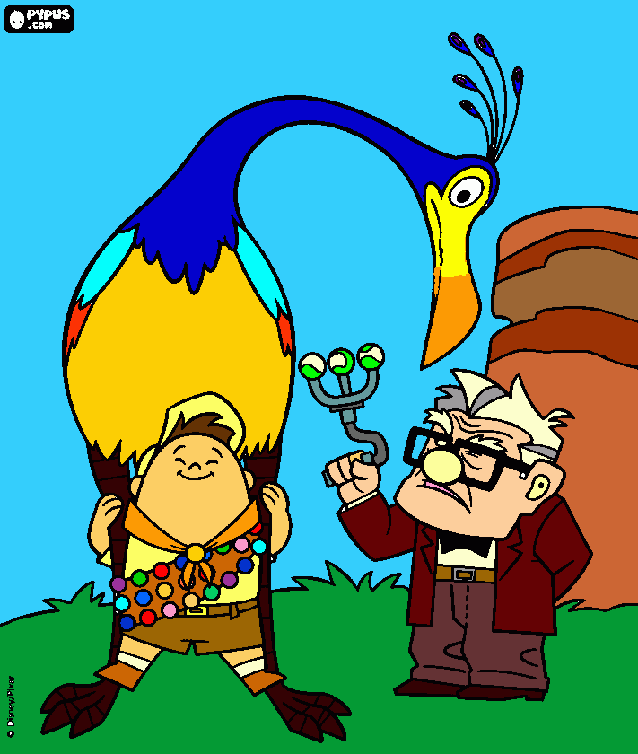 Russel, Carl, and Kevin from UP! coloring page