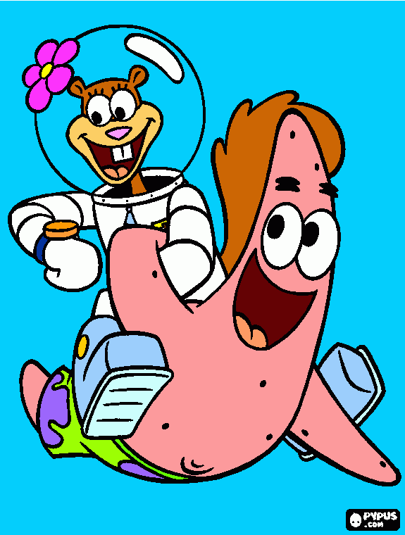 Sandy Cheeks playing with Patrick Star coloring page
