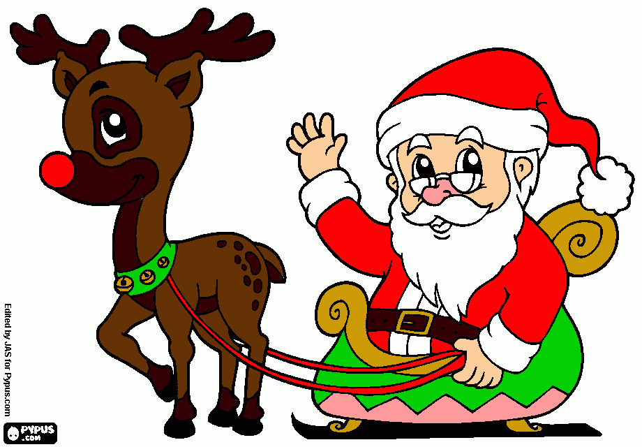 SANTAAAAAA AND REINDERRRRR coloring page