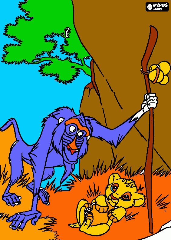 Simba and Rafiki coloring page