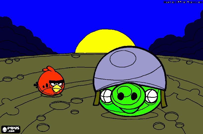 Small red bird next to helmet pig coloring page