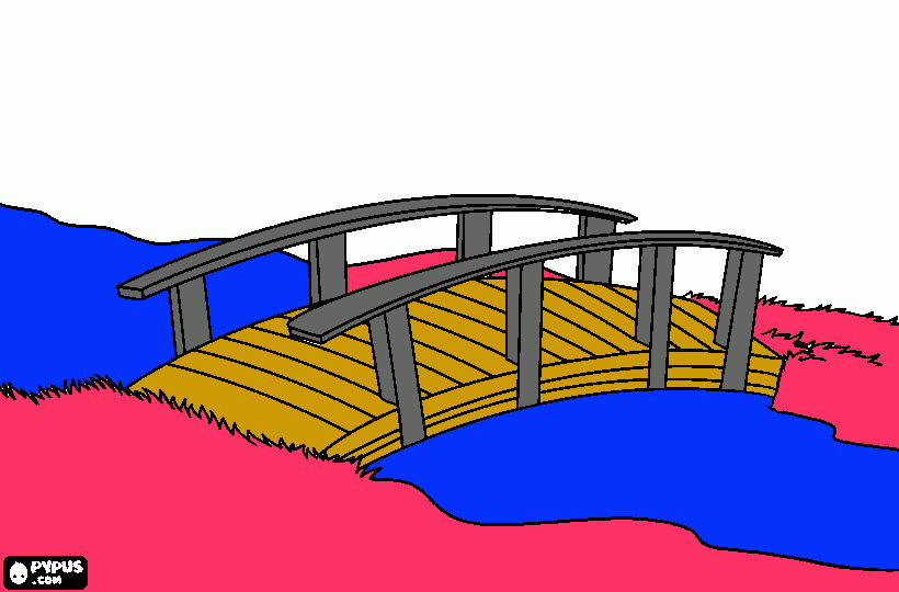small wooden bridge or boardwalk over the creek coloring page
