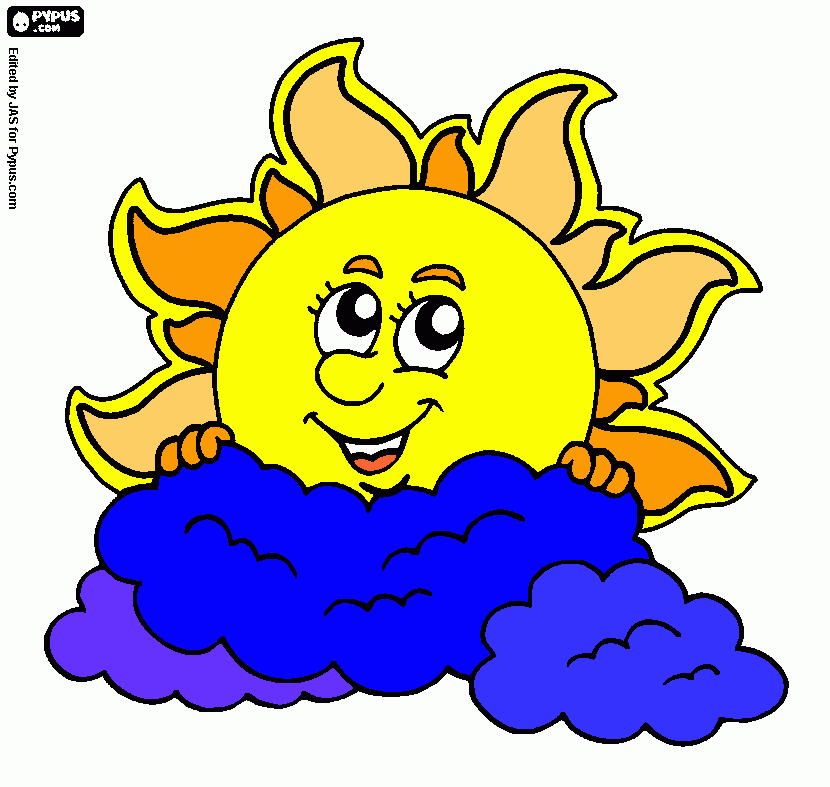 sonček in oblaki coloring page