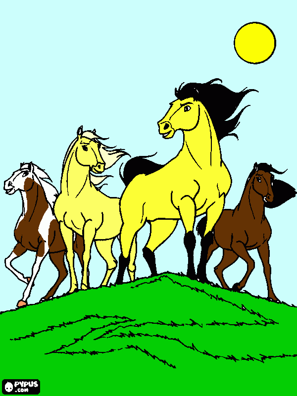 Spirit, Rain, his Mom, and another horse coloring page