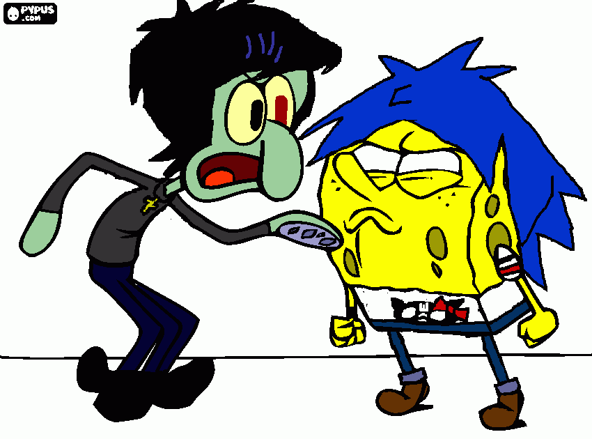 Spongebob and Squidward as 2-D and Murdoc (Gorillaz) Edit  coloring page
