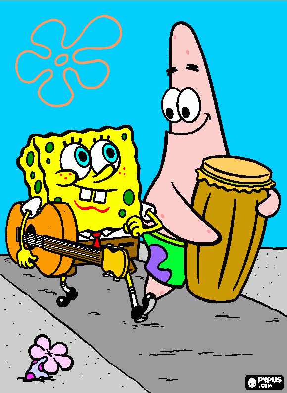 SpongeBob, Patrick, and there musical instruments coloring page