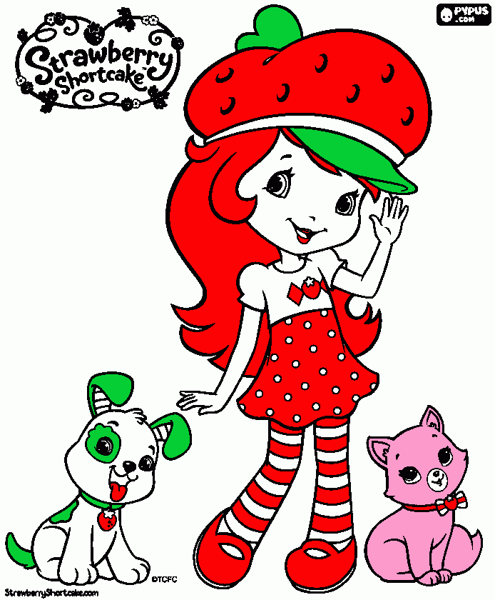 stawberry with her pets coloring page