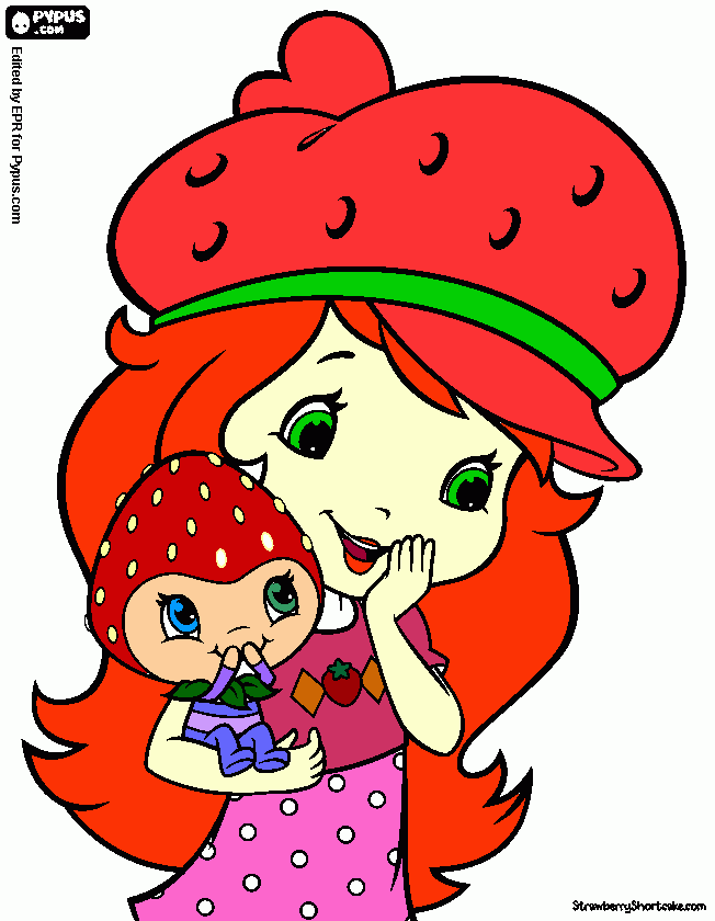 strawberry shortcake with a Berrykin on  coloring page