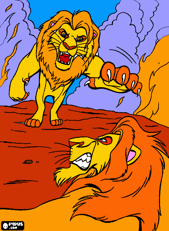 the fight between Simba and Scar coloring page