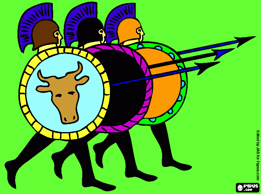 three greek solders coloring page