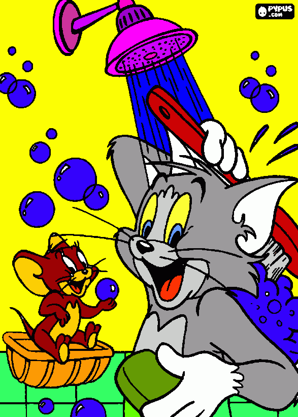 Tom And Jerry Showering coloring page
