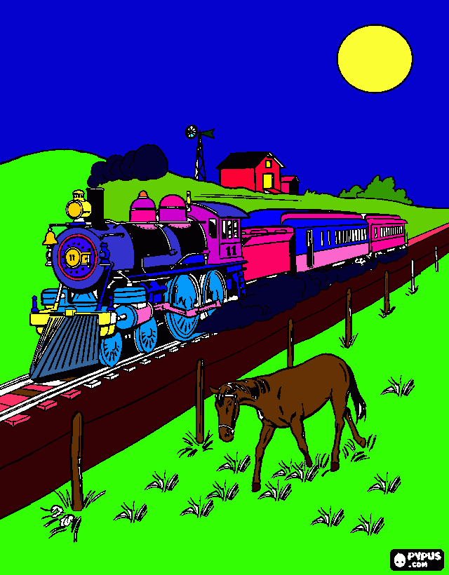 train and horse coloring page