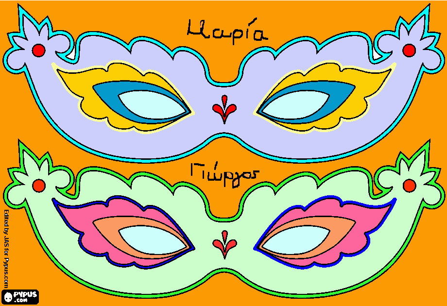 two masks coloring page