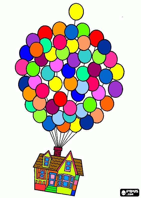 Up House The house flying with the balll coloring page