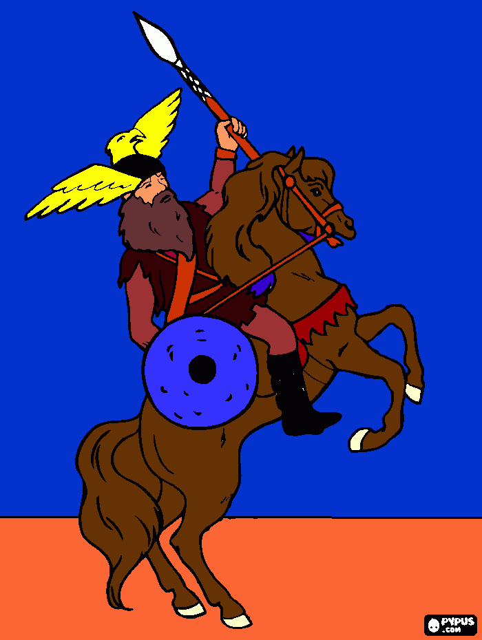 Viking god on horse coloring page