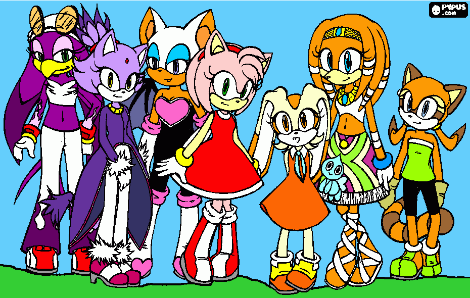 Wave,Blaze,Rouge,Amy,Cream,Tikal, and Marine coloring page