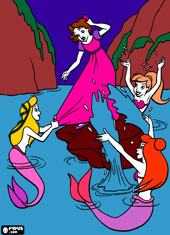 Wendy and mermaids coloring page