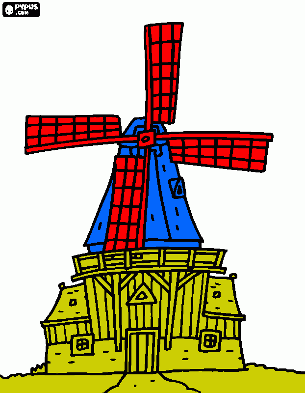 Windmill, a machine coloring page