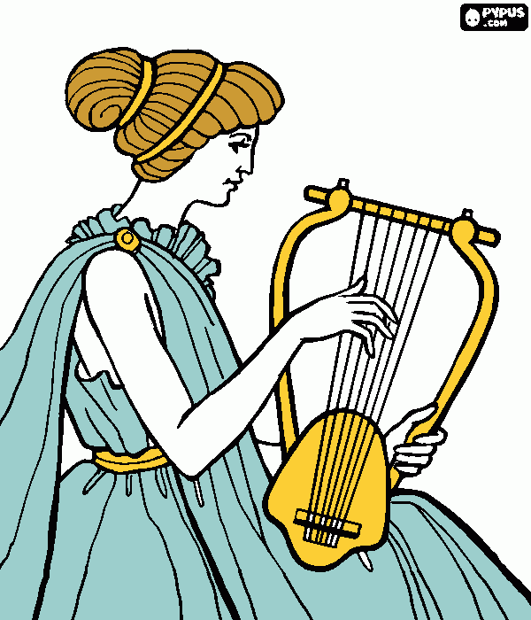 woman playing lyre in ancient greek coloring page