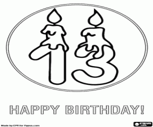 An 1 and a 3 with lit candles coloring page
