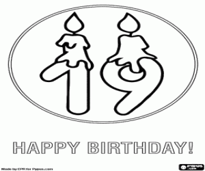 An 1 and a 9 with lit candles coloring page