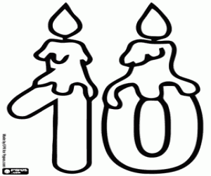 A 10 with a candle for birthday coloring page