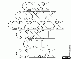 From 110 to 160, tens Roman numerals coloring page