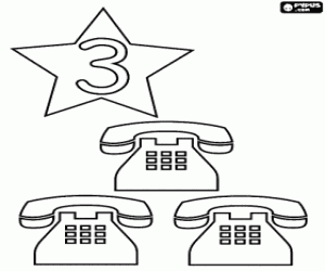 3 phones and number three coloring page